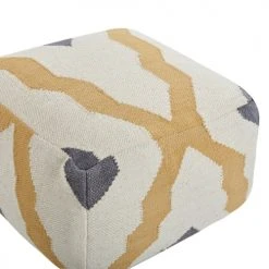 Beliani Poufs Pouf En Laine Beige Et Jaune 56 X 56 Cm -Chaise Soldes 2024 pouf en laine beige et jaune 56 x 56 cm 2