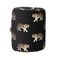 MX HOME Poufs Pouf En Velours Noir Avec Tigres Brodées