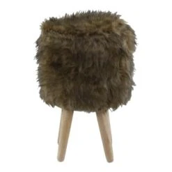 Grenier Alpin Poufs Pouf Fourrure Synthétique Blanche Et Hévéa -Chaise Soldes 2024 pouf fourrure synthetique marron et hevea