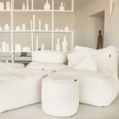 MX HOME Poufs Pouf Ottoman En Bouclette Blanc Crème -Chaise Soldes 2024 pouf ottoman en bouclette blanc creme 4