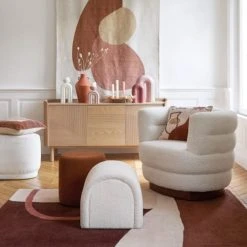 Maisons Du Monde Poufs Pouf Ovale En Bouclettes Blanches Et Pin -Chaise Soldes 2024 pouf ovale en bouclettes blanches et pin 1000 14 4 218821 4