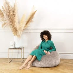 Sitting Point Poufs Pouf Poire XXL Fausse Fourrure Douce à Relief Taupe 80x130cm -Chaise Soldes 2024 pouf poire xxl fausse fourrure douce a relief taupe 80x130cm 4