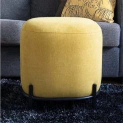 Meubles & Design Poufs Pouf Rond En Tissu Pieds Métal Jaune -Chaise Soldes 2024 pouf rond en tissu pieds metal jaune 5
