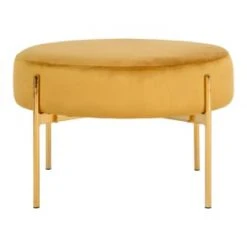 Meubles & Design Poufs Pouf Rond En Velours Et Pieds Doré Moutarde -Chaise Soldes 2024 pouf rond en velours et pieds dore moutarde 2