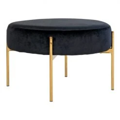 Meubles & Design Poufs Pouf Rond En Velours Et Pieds Doré Noir -Chaise Soldes 2024 pouf rond en velours et pieds dore noir 2