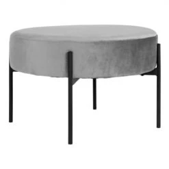 Meubles & Design Poufs Pouf Rond En Velours Gris Et Pieds Noirs -Chaise Soldes 2024 pouf rond en velours gris et pieds noirs 1