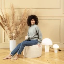 Sitting Point Poufs Pouf Rond Fausse Fourrure Douce Taupe Beige 50x30cm -Chaise Soldes 2024 pouf rond fausse fourrure douce taupe beige 50x30cm 2