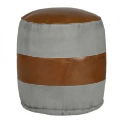 WOMO-DESIGN Poufs Pouf Rond, Gris/marron, Ø 43x47 Cm, En Cuir -Chaise Soldes 2024 pouf rond gris marron oe 43x47 cm en cuir 4