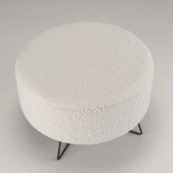 MACABANE Poufs Pouf Rond Tissu Bouclette Blanc Pieds Croisés Métal Noir -Chaise Soldes 2024 pouf rond tissu bouclette blanc pieds croises metal noir 5