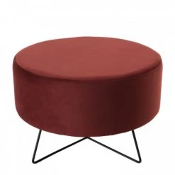 MACABANE Poufs Pouf Rond Tissu Velours Bordeaux Pieds Métal -Chaise Soldes 2024 pouf rond tissu velours bordeaux pieds metal 3