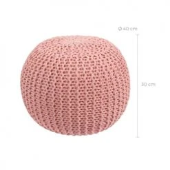 Rendez Vous Déco Poufs Pouf Tricot Rond En Coton Rose Poudré -Chaise Soldes 2024 pouf tricot rond en coton rose poudre 2