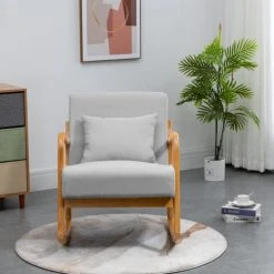 Nordlys Fauteuils Rocking Chair En Bois Massif Et Tissu Gris -Chaise Soldes 2024 rocking chair en bois massif et tissu gris 3