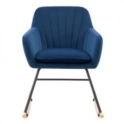 Rendez Vous Déco Fauteuils Rocking-chair En Velours Bleu Et Pieds En Métal Et Bois -Chaise Soldes 2024 rocking chair en velours bleu et pieds en metal et bois 1