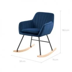 Rendez Vous Déco Fauteuils Rocking-chair En Velours Bleu Et Pieds En Métal Et Bois -Chaise Soldes 2024 rocking chair en velours bleu et pieds en metal et bois 2