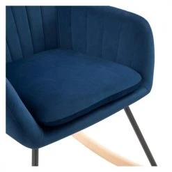 Rendez Vous Déco Fauteuils Rocking-chair En Velours Bleu Et Pieds En Métal Et Bois -Chaise Soldes 2024 rocking chair en velours bleu et pieds en metal et bois 3