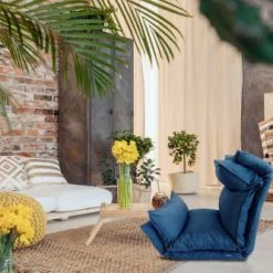 Mobili Rebecca Fauteuils Siège De Sol Rembourré En Métal Et Polyester Bleu Foncé -Chaise Soldes 2024 siege de sol rembourre en metal et polyester bleu fonce 1